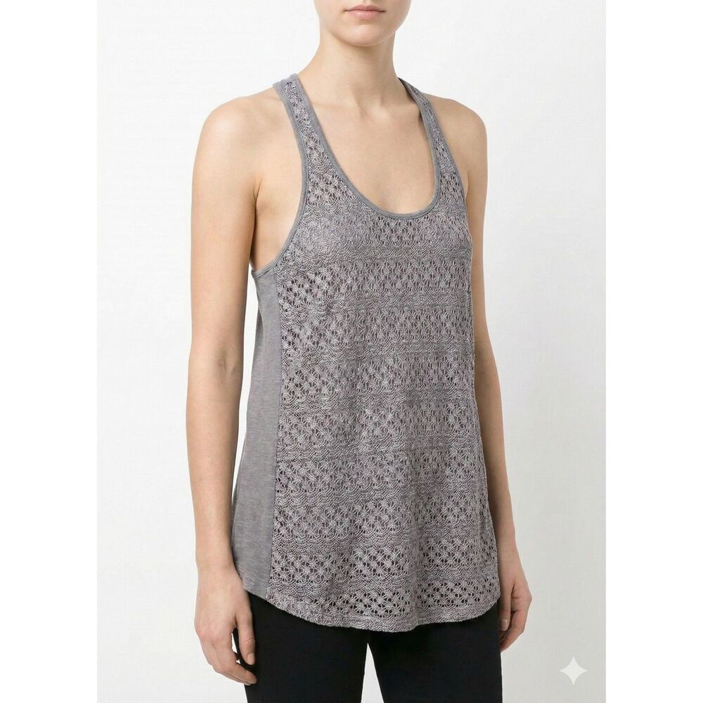 Lucky Brand Boho Silver Crochet Lace Overlay Racerback Tank Top Gray M Metallic